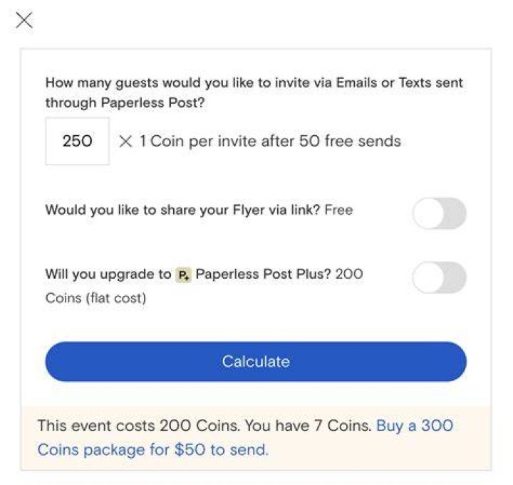 How much is a coin on Paperless Post?